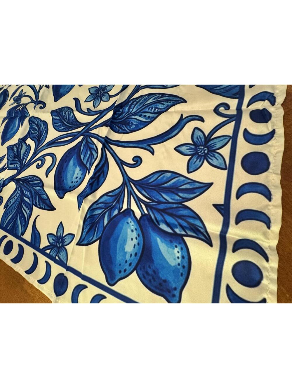 Blue Floral Square Scarf with Cream Border 242 - Picture 2 of 4